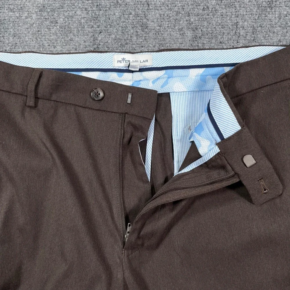 Peter Millar EB66 Highland Performance Pants Mens 35x34 Flat Front Brown Luxury